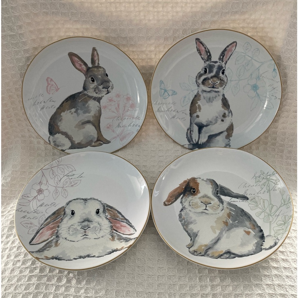 Pier 1 Set Of 4 Bunny Plates 8” Diameter